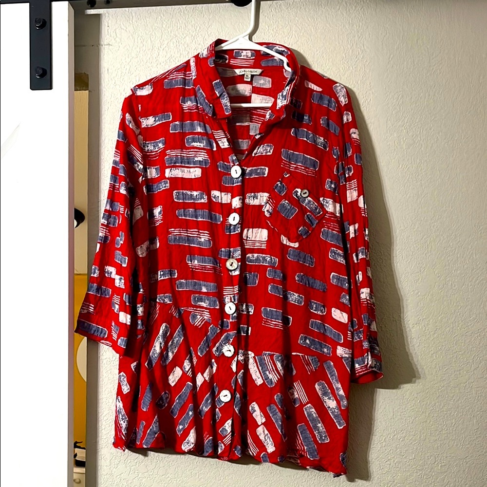 Johnmark Red Patterned Jacket Size Xl - image 1